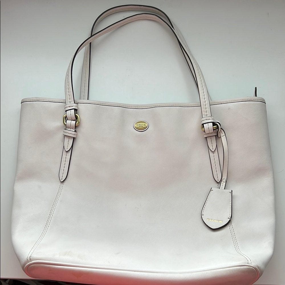 Coach Peyton Ivory Leather Zip Top Tote shoulder Bag F27349
